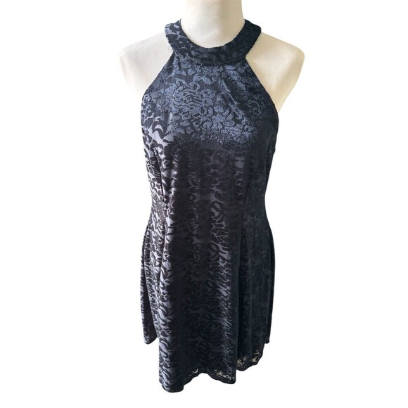City Triangles WhimsiGoth Mini Dress Burnout Velvet Navy Blue Halter Top, A Line - Picture 1 of 10